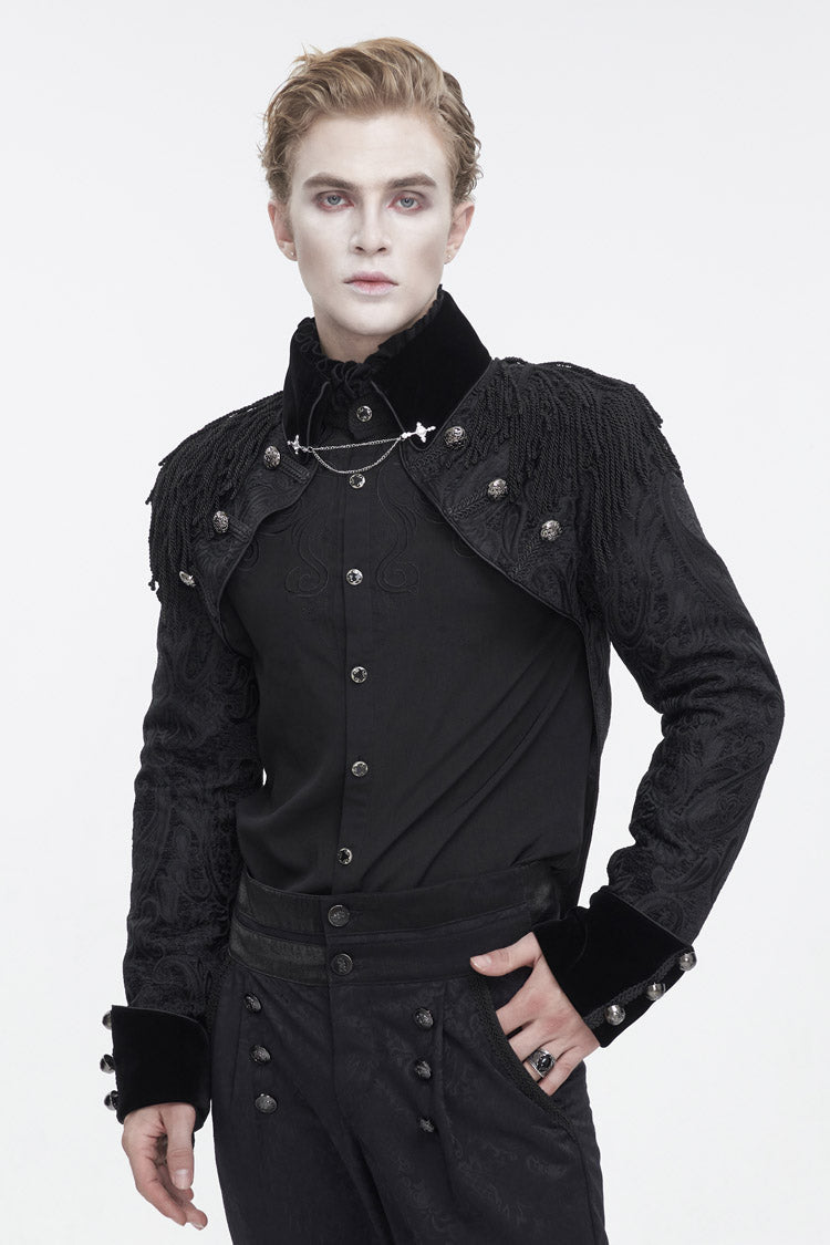 Black Tassels Swallow Tailed Men's Gothic Jacket - Product - 2