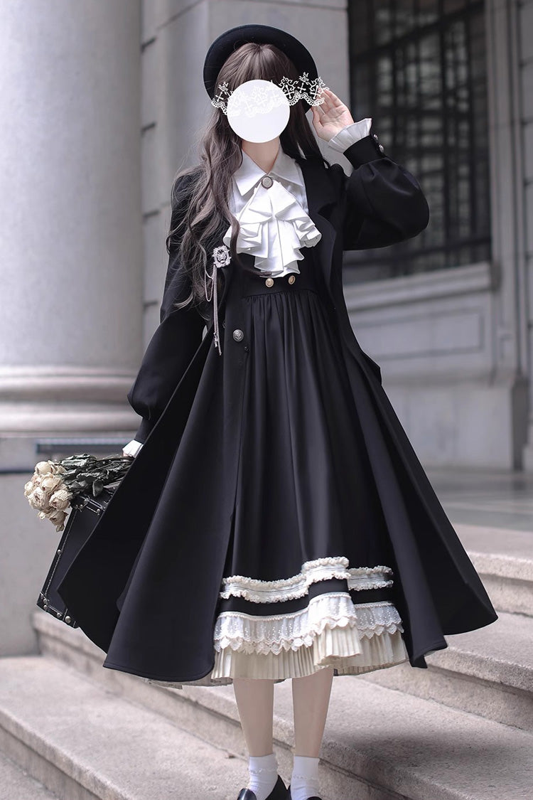 Black [Hathaway] Ruffle Bowknot Lace Elegant Lolita Jumper Dress - Black - 1