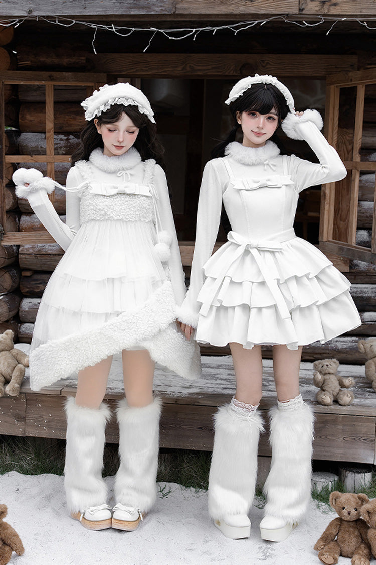 [White Chocolate] Triple-Layered Ruffle Bowknot Sweet Lolita Jsk Dress Set - Product - 5