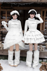 [White Chocolate] Triple-Layered Ruffle Bowknot Sweet Lolita Jsk Dress Set - Product - 5