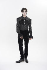 Black Cross Spider Turn-down Collar Long Trumpet Sleeves Printed Lace Men's Gothic Shirt - Product - 5
