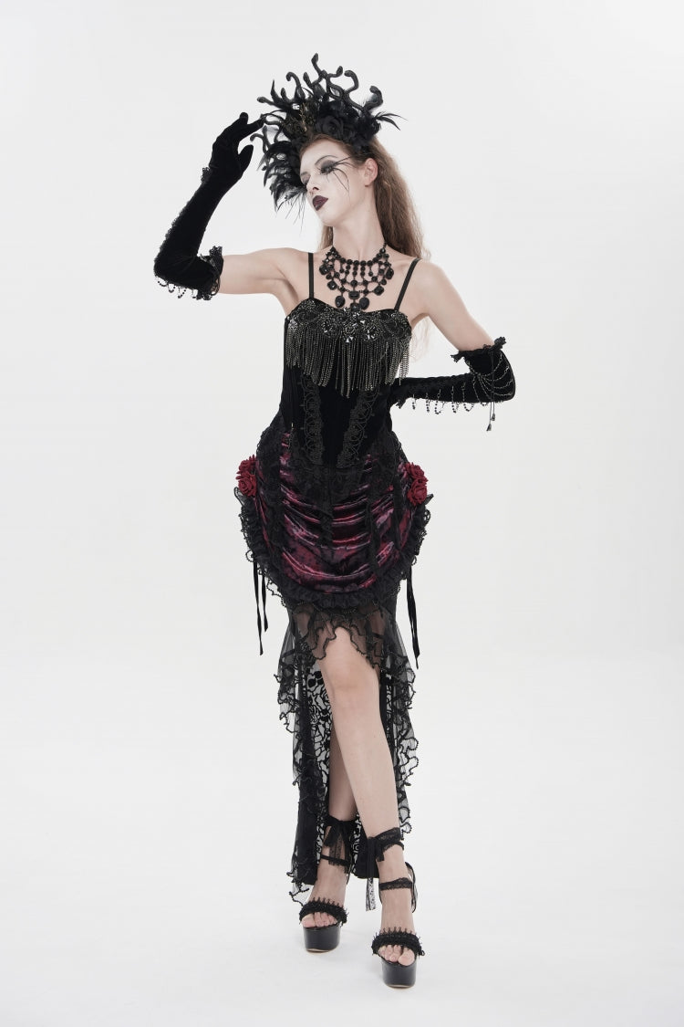 Black Lace-Up Women's Gothic Embroidered Tassels  Overbust Corset - Product - 6