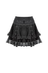 Black Wide-Waistband Eyelet Strap Double-Layered Lace Women's Punk Skirt - Product - 3