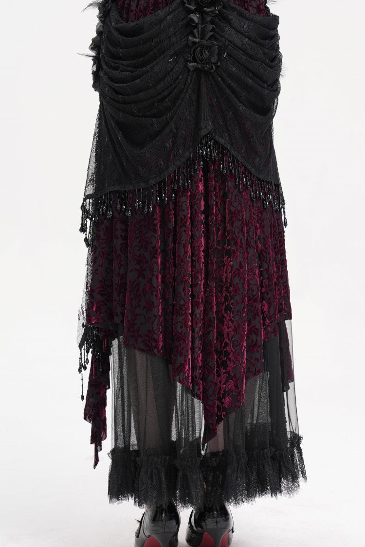 Black/Purple Tassels Mesh Women's Gothic Long Skirt - Product - 10