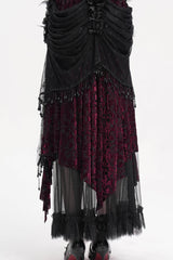 Black/Purple Tassels Mesh Women's Gothic Long Skirt - Product - 10