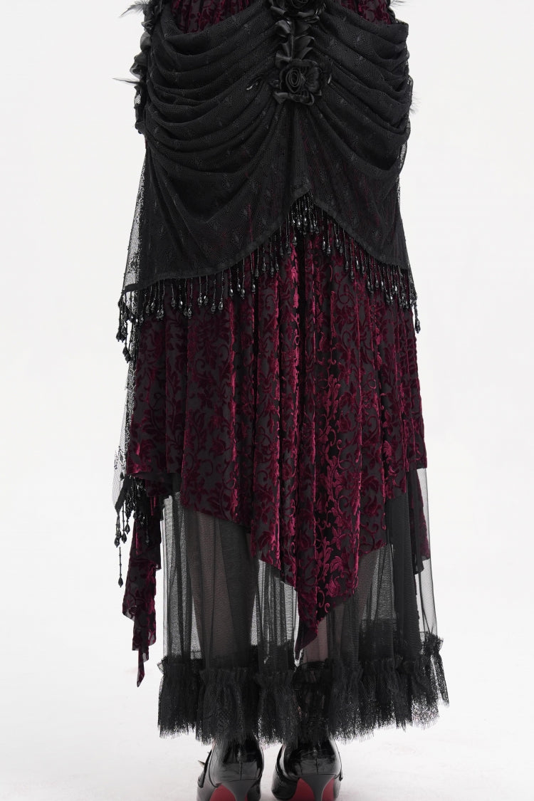 Black/Purple Tassels Mesh Women's Gothic Long Skirt - Product - 10