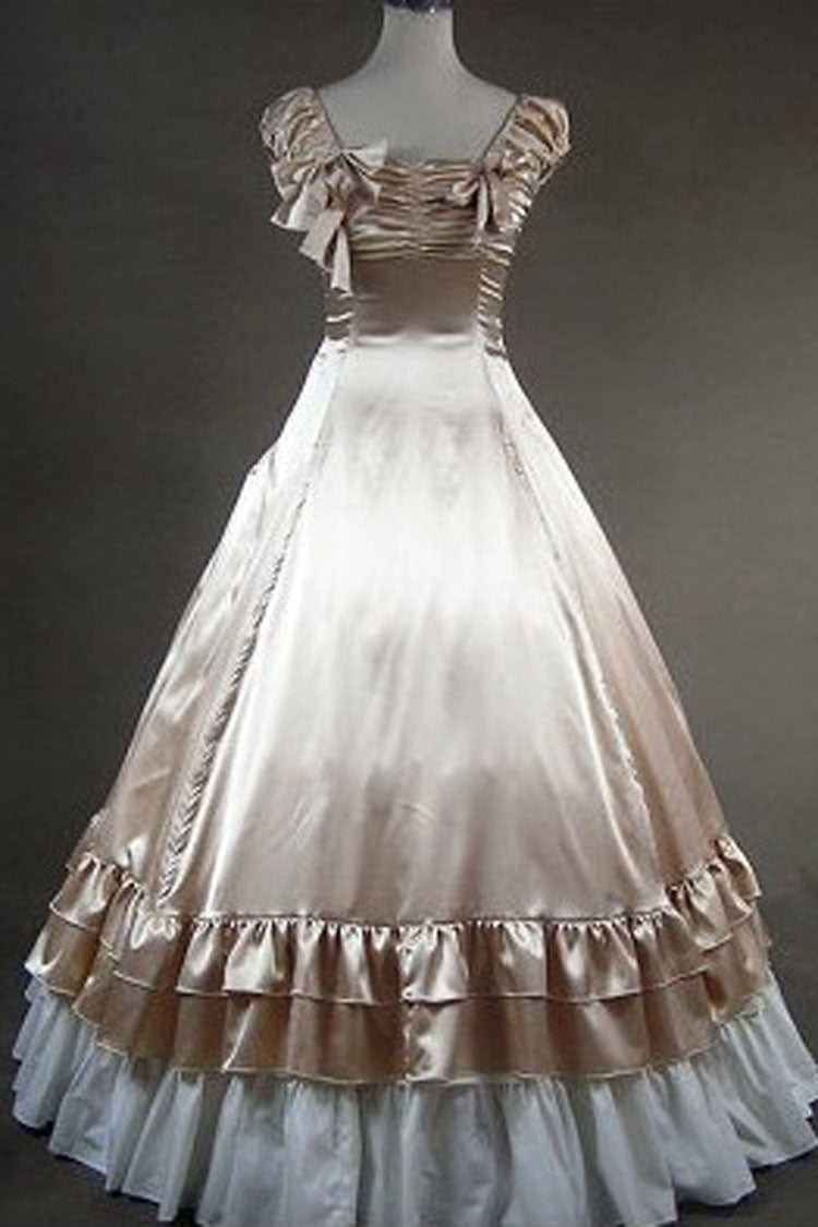 Champagne Cotton Square Collar Cap Sleeves Multi-Layer Classic Victorian Lolita Prom Dress - Product - 2