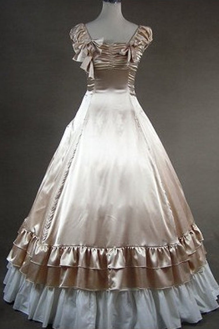 Champagne Cotton Square Collar Cap Sleeves Multi-Layer Classic Victorian Lolita Prom Dress - Product - 2