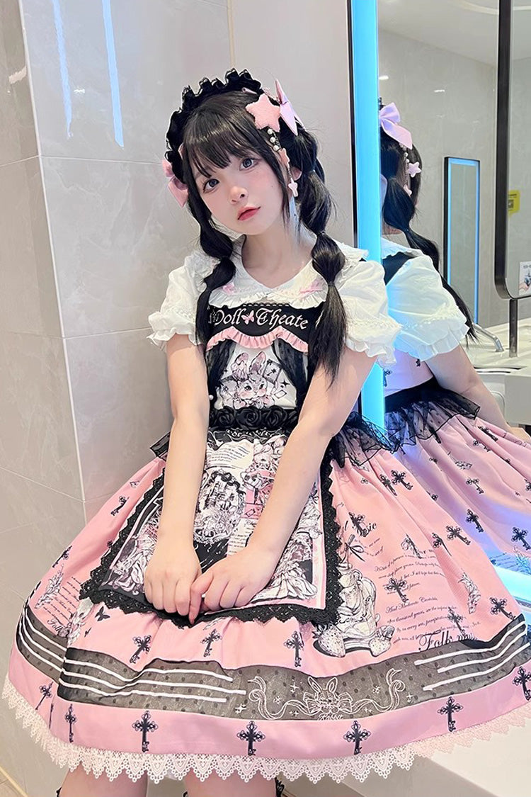 Pink Rabbit Doll Theater Print Sweet Lolita Jsk Dress - Product - 5