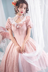 Pink Short Sleeves Ruffle Bowknot Sweet Princess Lolita Dress - Product - 4