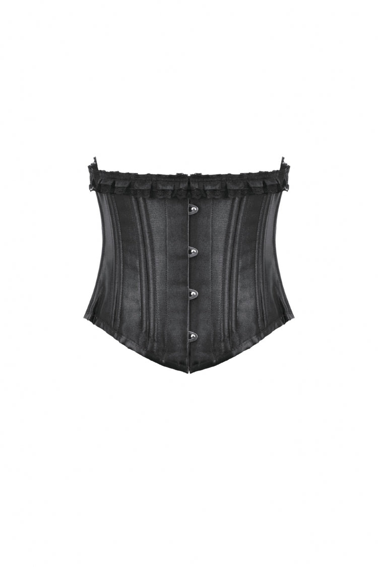 Black Solid Color Sleeveless Lace Lace-Up Women's Punk Underbust Corset - Product - 3