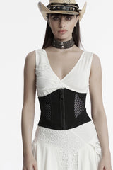 Black Stitching Mesh Zipper Women's Punk Underbust Corset - Black - 1