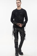 Black Punk Leather Metal Rivets Zipper Stereoscopic Side Pockets Men's Pants - Black - 11