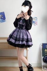 Purple [Witch Time] Long Sleeves Plaid Print Bowknot Lace Sweet Lolita Dress - Product - 6