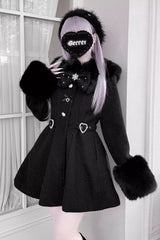 [Velvet Star Dream] Long Sleeves Bow Sweet Jirai Kei Japanese Overcoat 2 Colors - Black - 1