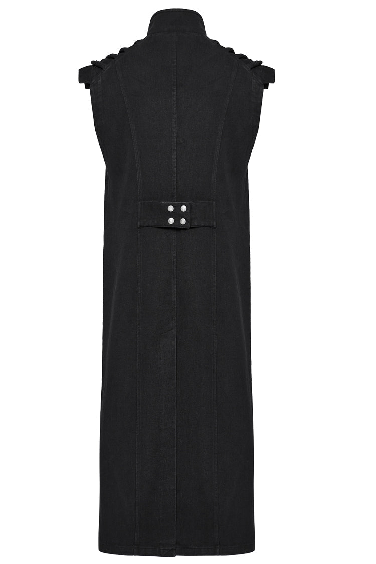 Black Stand Collar High Waisted Slim Men's Gothic Long Vest - Product - 7