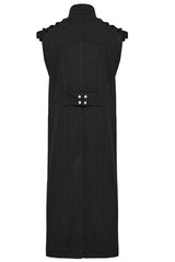 Black Stand Collar High Waisted Slim Men's Gothic Long Vest - Product - 7