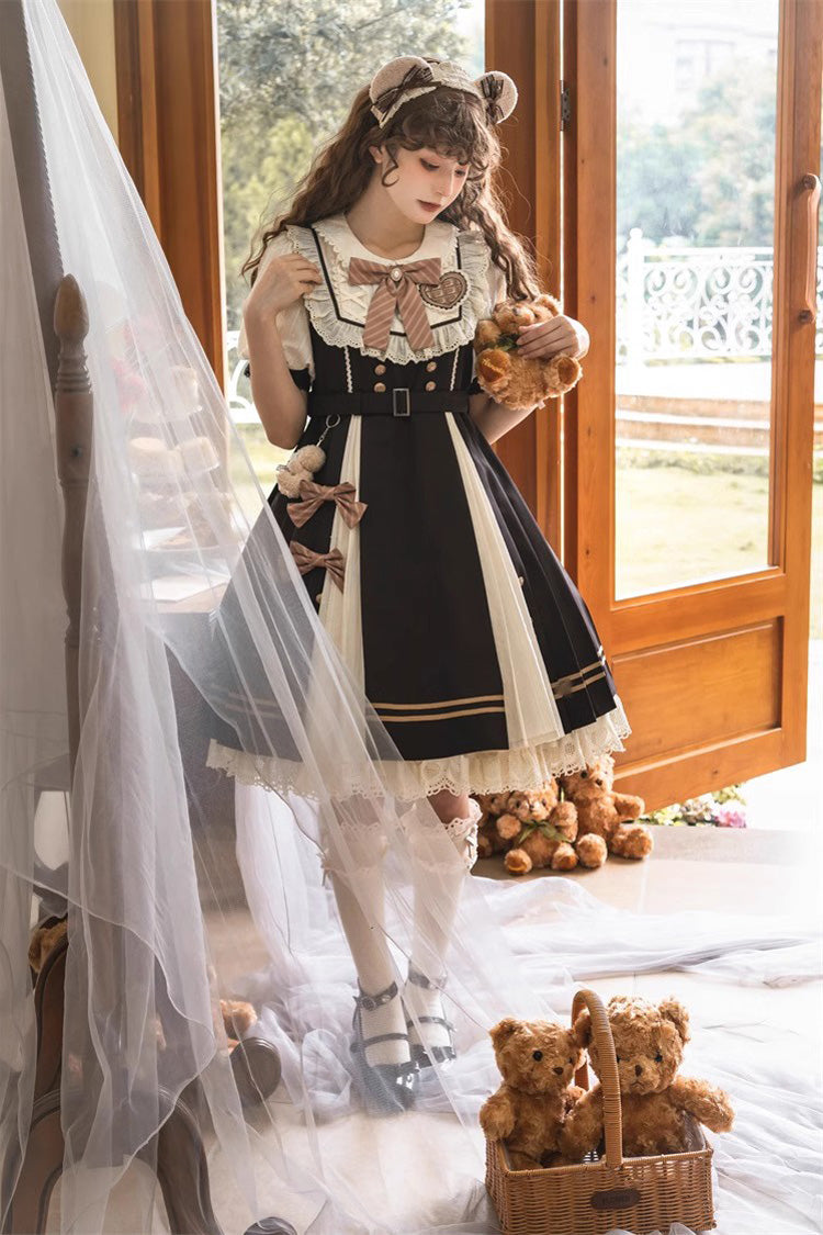 Black/White Chocolate Workshop Short Version Elegant Short Puff Sleeves Sweet Lolita Dress - Product - 9
