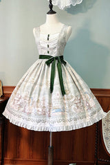 [Iris Study] V Collar Sleeveless Print Bowknot Lace Sweet Lolita Jumper Dress 2 Colors - Product - 8