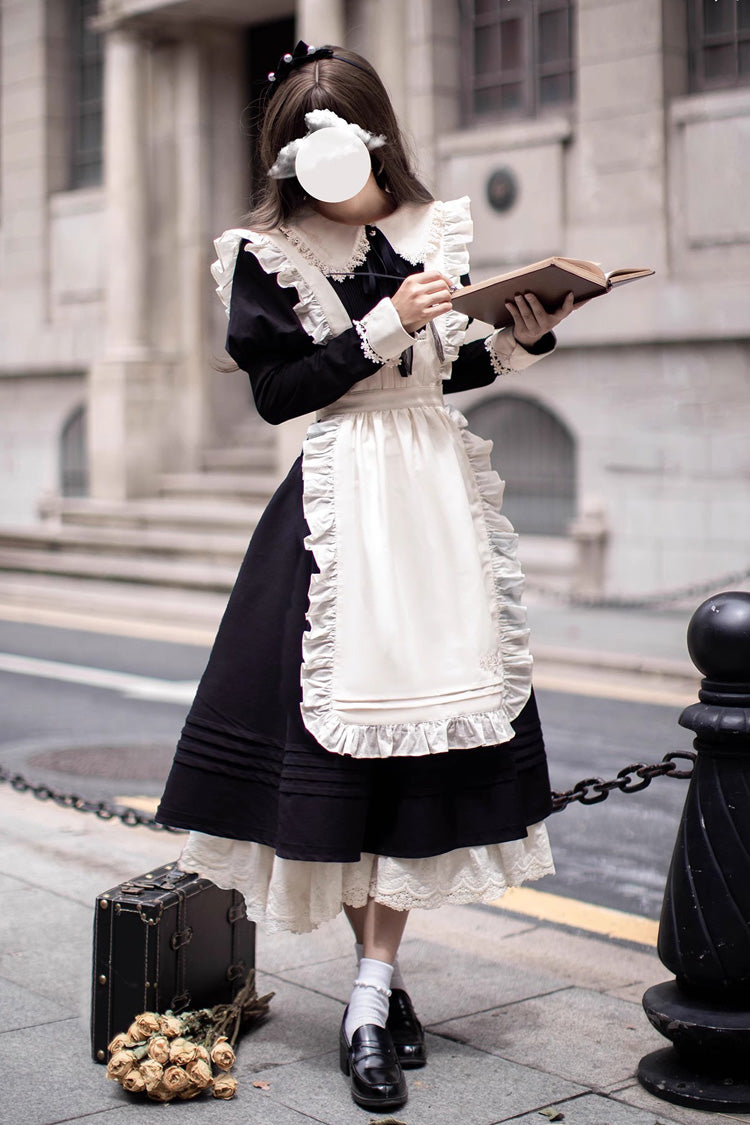Black [Angelina] Doll Collar Long Sleeves Ruffle Bowknot Classic Vintage Elegant Lolita Dress - Product - 6