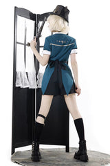 Black/Green [Anlexia Bookstore] Square Collar Short Sleeves Embroidered Studded Gothic College Style Prince Handsome Ouji Lolita Set - Product - 3