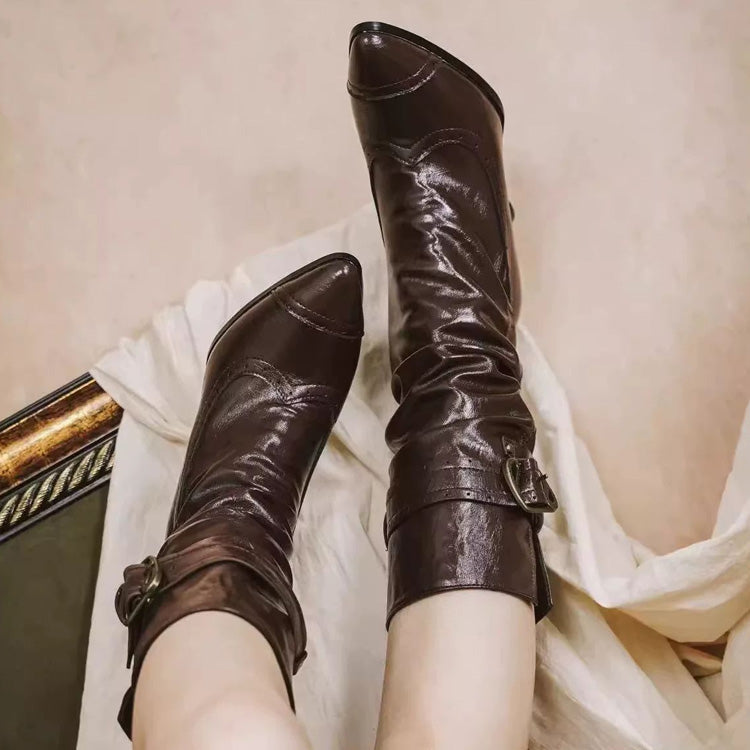Retro Faux Leather Pointed Toe High Heel Lolita Boots 3 Colors - Product - 7