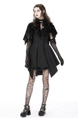 Black Skull Printed Front Lace-Up Women's Gothic Velvet Cape with Hood - Product - 5