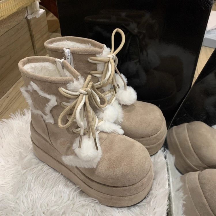 Sweet [Star] Fleece-Lined Warm Lolita Martin Boots 2 Colors - Product - 3