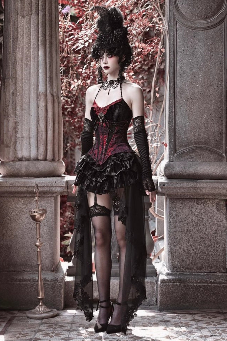 Black/Red Duchess Rococo Fishbone Girdle Multi-layer Ruffle Gothic Lolita Skirt - Product - 3