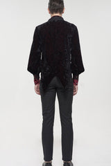 Black/Red Gothic Lace Stand Collar Ruffle Lantern Sleeves Velvet Crack Men's Shirt - Product - 12