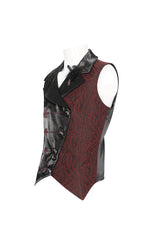 Black/Red Embossed Feather Men's Gothic Waistcoat - Product - 8