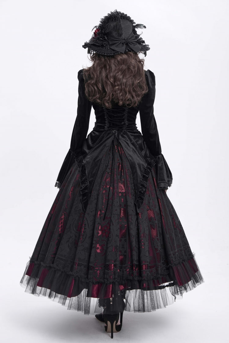 Black Stand Collar Long Trumpet Sleeves Ruffle Swallow-tailed Women's Gothic Blouse - Product - 6
