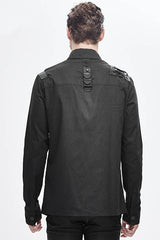 Black Straps Long Sleeves Mens Punk Blouse - Product - 3