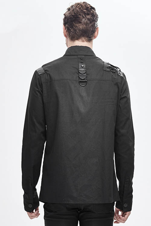 Black Straps Long Sleeves Mens Punk Blouse - Product - 3