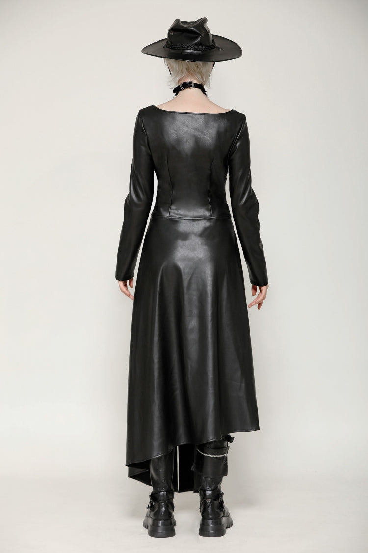 Black Women's Punk Long Sleeves Cut-Out Side Slit Irregular Hem Dress - Product - 4