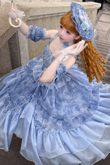 [Goodnight Camellia] Sleeveless Ombre Multi-Layered Printed Ruffled Lace Fishbone Sweet Lolita Jsk Dress 3 Colors - Product - 4