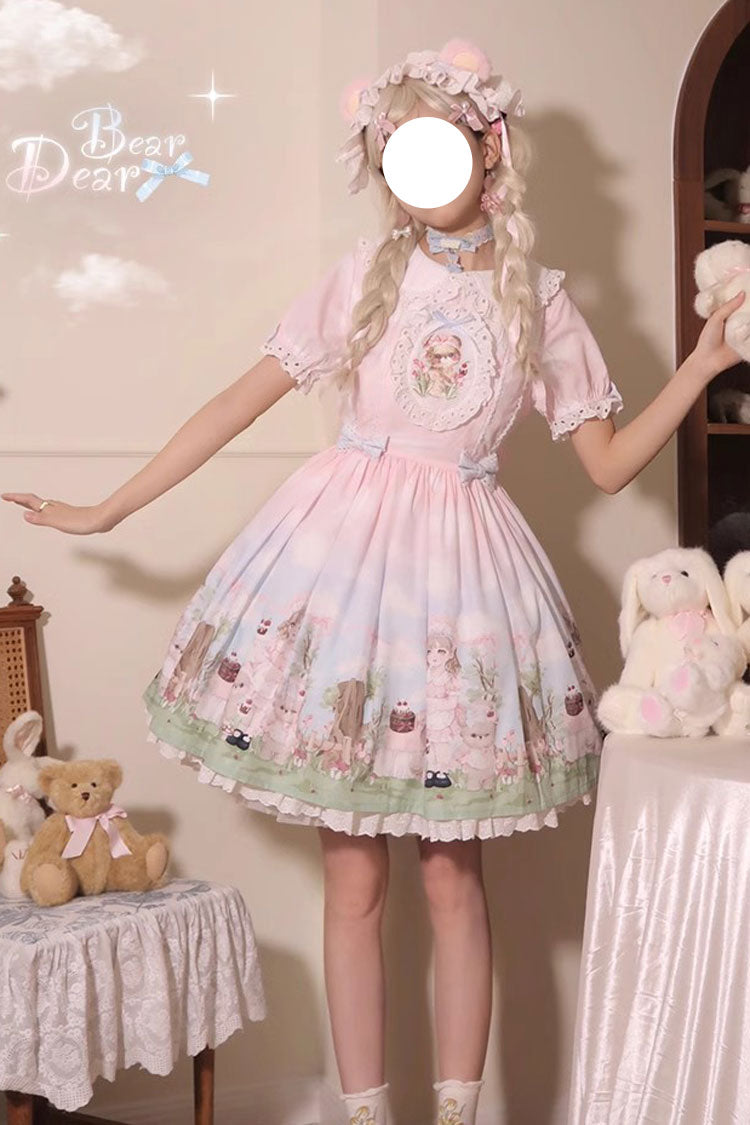 Multi-Color Neverland Manor Spring Bear Print Ruffle Bowknot Sweet Lolita Dress - Product - 3