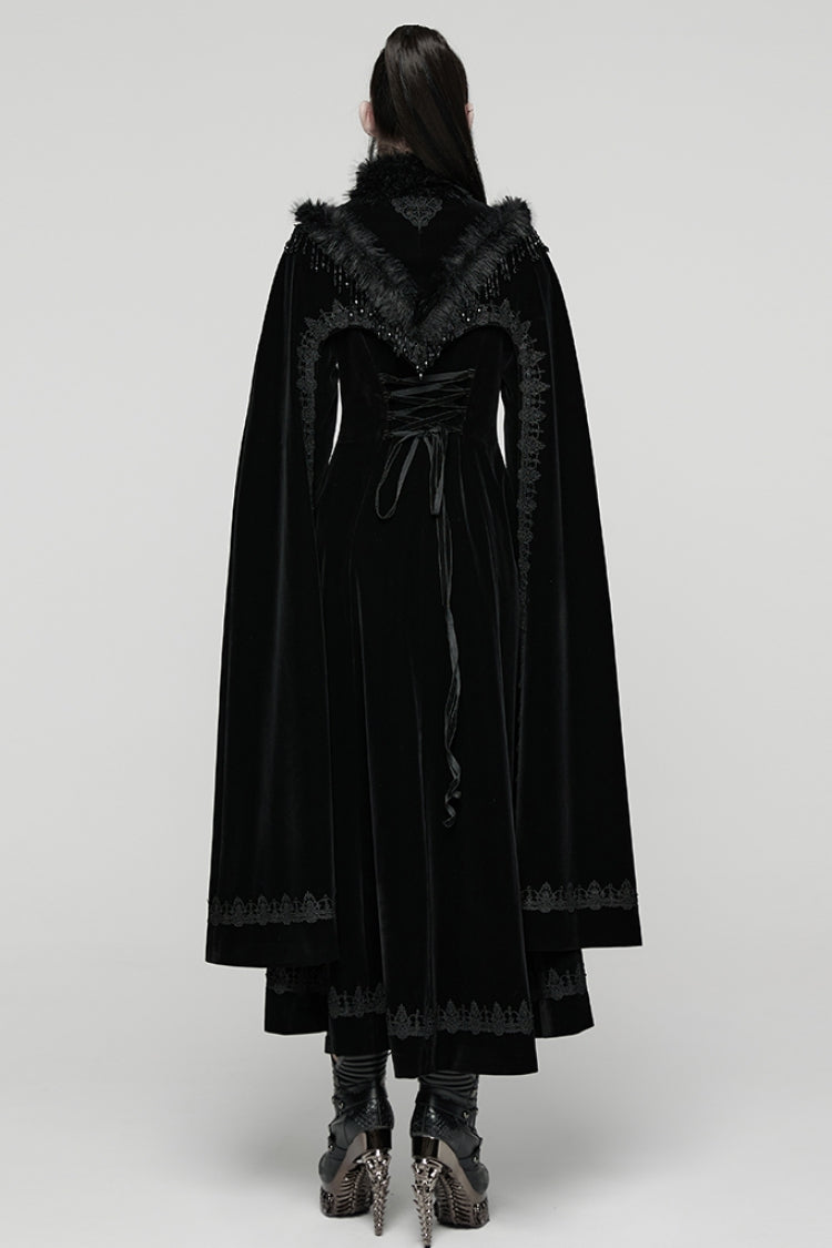 Black Stand Collar Embroidered Lace-Up Women's Gothic Coat - Product - 3