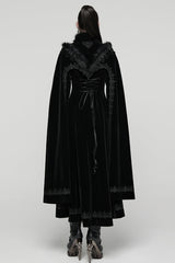 Black Stand Collar Embroidered Lace-Up Women's Gothic Coat - Product - 3