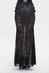 Black Mesh Splice Chain Fishtail Women's Gothic Skirt - Product - 3