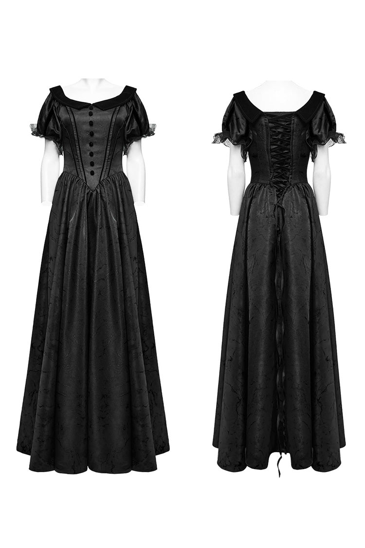 Black Short Puff Sleeves Lace-Up Women's Gothic Dress - Product - 5