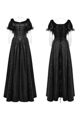 Black Short Puff Sleeves Lace-Up Women's Gothic Dress - Product - 5