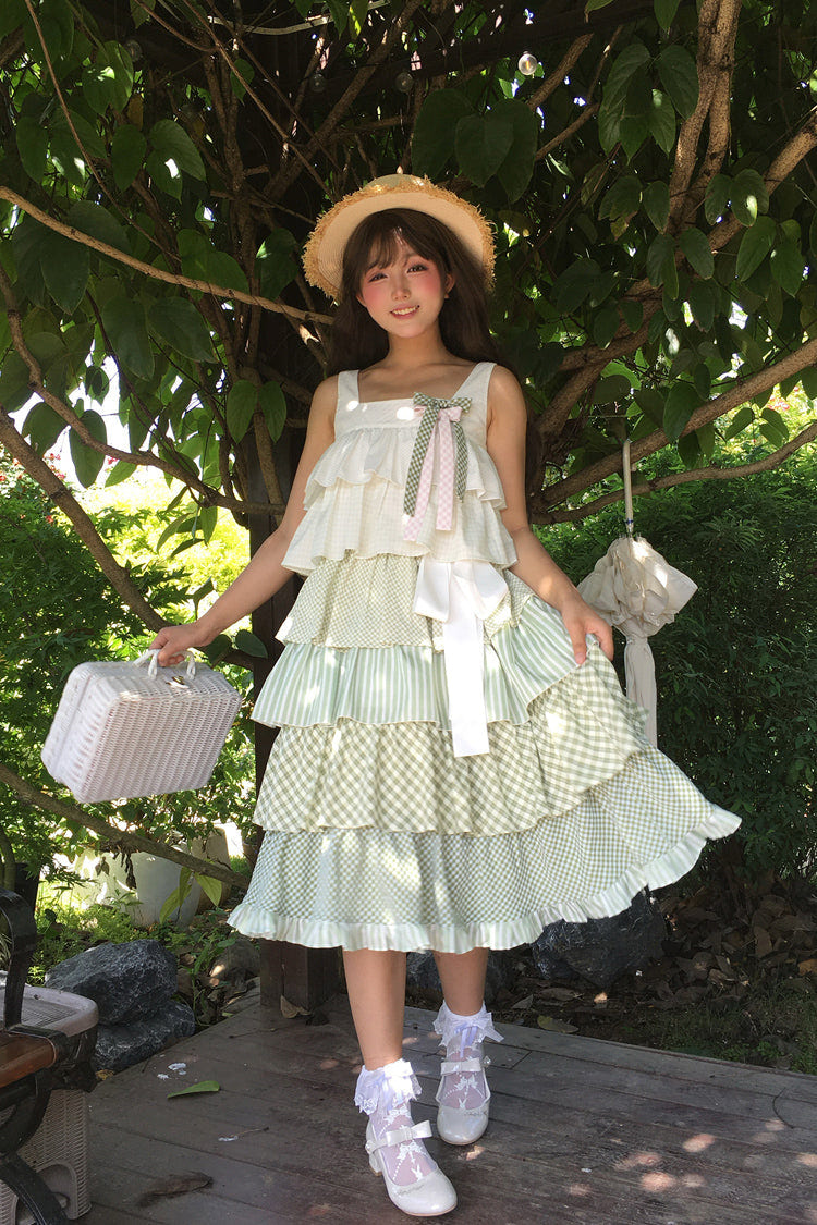 Green [Go To The Forest] Multi-Layered Print Ruffle Holiday Sweet Lolita Jsk Dress - Product - 14