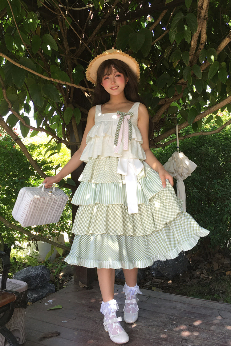 Green [Go To The Forest] Multi-Layered Print Ruffle Holiday Sweet Lolita Jsk Dress - Product - 14