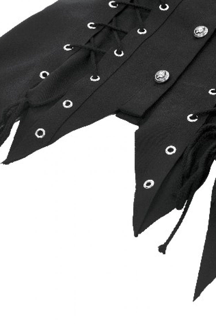 Black Turn-down Collar Short Sleeves Lace-Up Eyelets Women's Punk Blouse - Product - 19