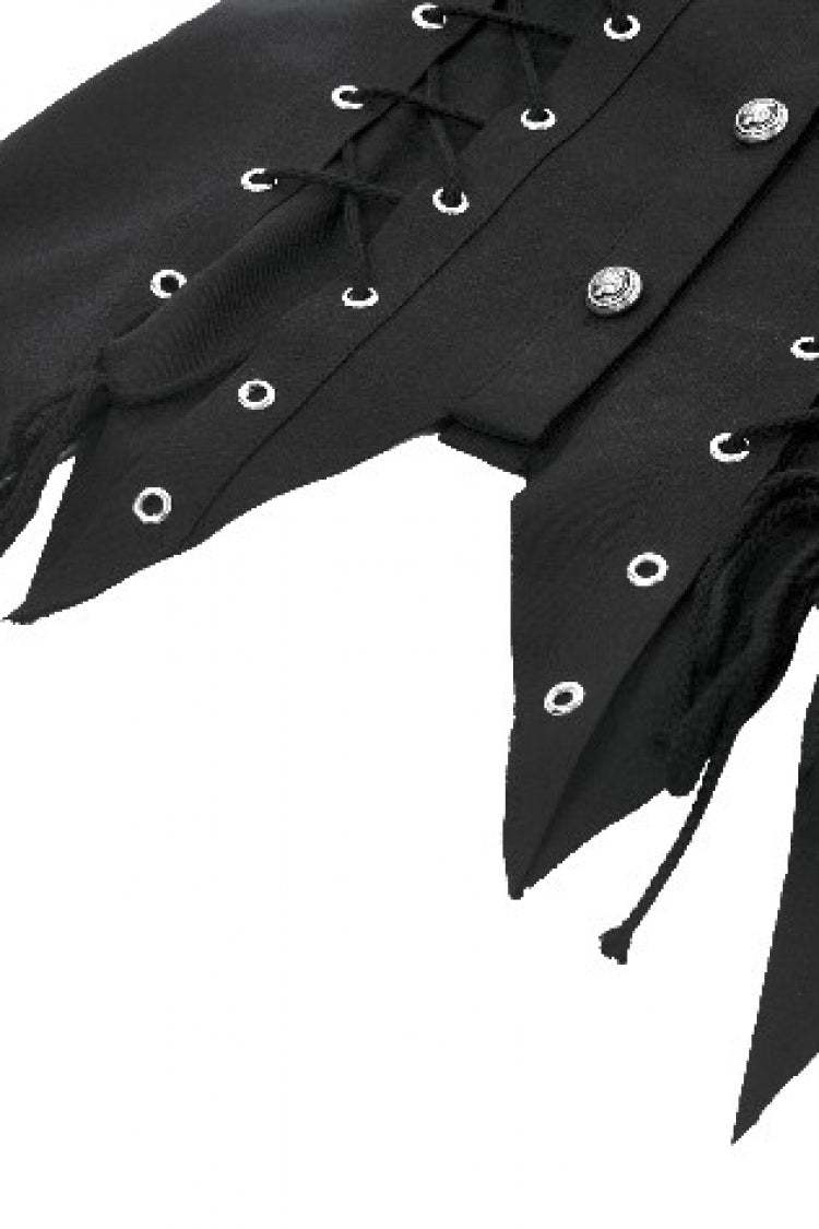 Black Turn-down Collar Short Sleeves Lace-Up Eyelets Women's Punk Blouse - Product - 19