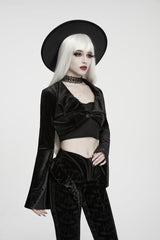 Black  Women's Gothic Velvet Bat Wing Collar Flare Sleeve Short Jacket - Product - 6