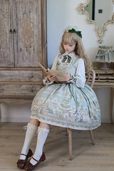[Iris Study] Square Collar Print Bowknot Lace-Up Sweet Lolita Jumper Dress 2 Colors - Product - 4