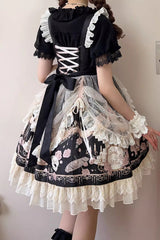 Black Sleeveless Rose Prologue Print Ruffle Bowknot Sweet Elegant Princess Lolita Jsk Dress - Product - 8