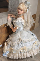 Light Blue [Girls' Day] Short Sleeves Multi-Layered Ruffle Bowknot Lace Sweet Lolita Dress 2 Versions - Product - 4